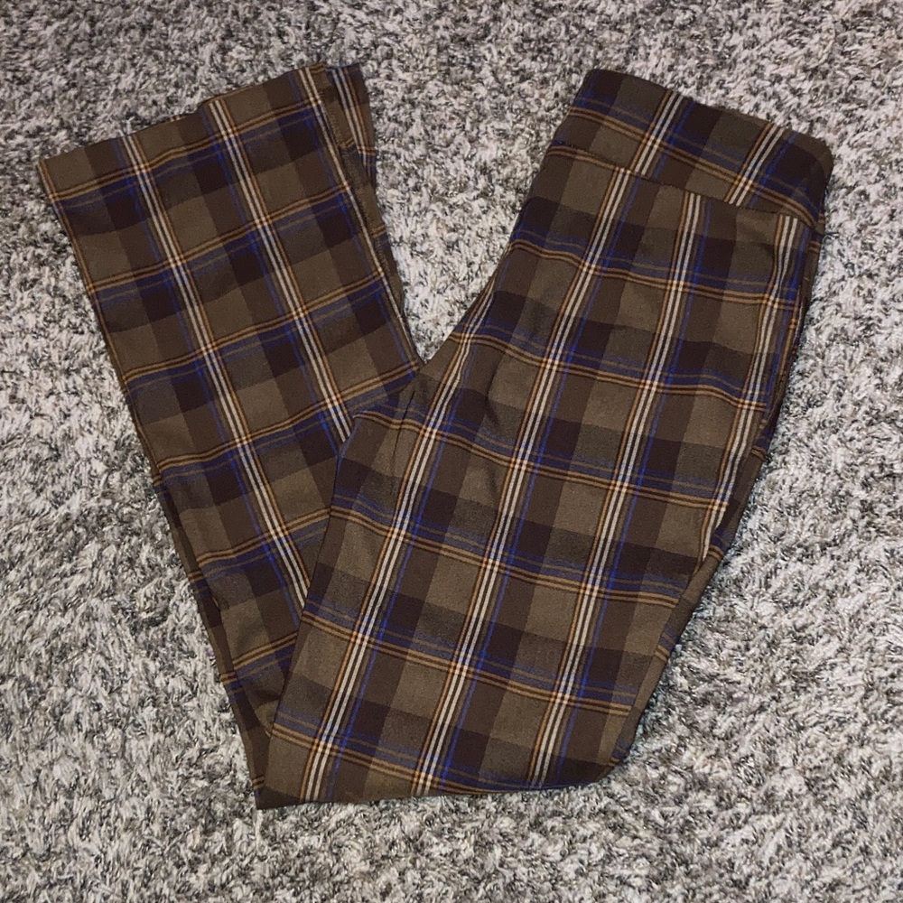 Brown Plaid Split Hem Pants